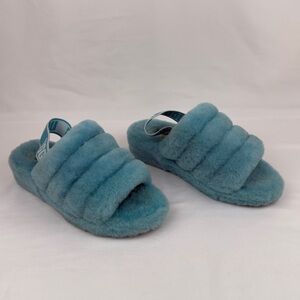UGG Fluff Yeah Slide Women’s Sandal Balsam Blue Sz 8 Shearling Closed Toe